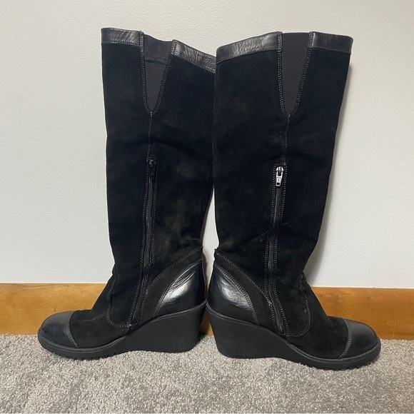 Puma Black Suede Wedge Knee High Boots | Size 6.5 EU 37 | Vintage Sport Goth - Picture 4 of 16